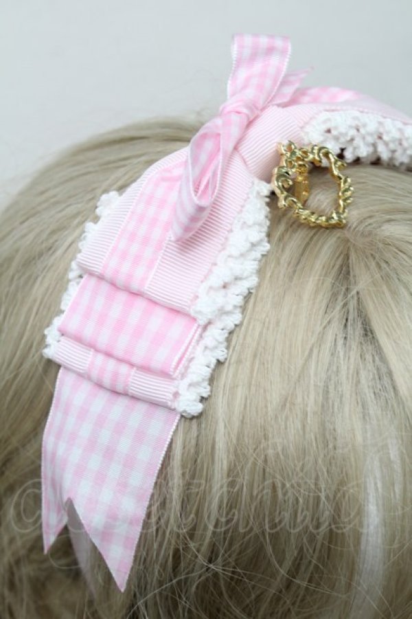 画像3: BABY,THE STARS SHINE BRIGHT / Hearty Ginghamリボンカチューシャ  ピンクｘ白 S-25-10-09-024-BA-OP-HR-ZS (3)