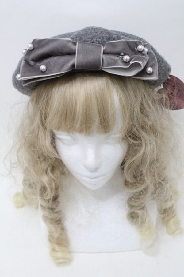 画像2: m petit by misako / AMリボンバスクベレー  グレー S-25-10-09-036-LO-AC-HR-ZT334 (2)