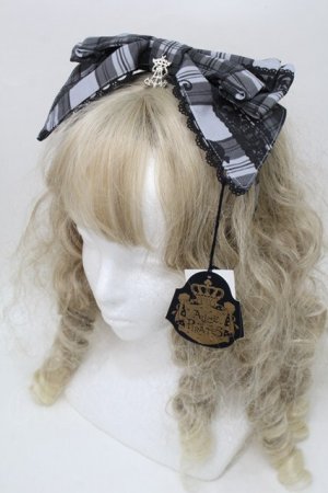 画像: ALICE and the PIRATES / アリスのトランプタータン柄リボンカチューシャ  グレー S-25-10-11-022-PA-AC-HR-ZS