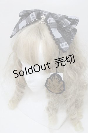 画像: ALICE and the PIRATES / アリスのトランプタータン柄リボンカチューシャ  グレー S-25-10-11-022-PA-AC-HR-ZS