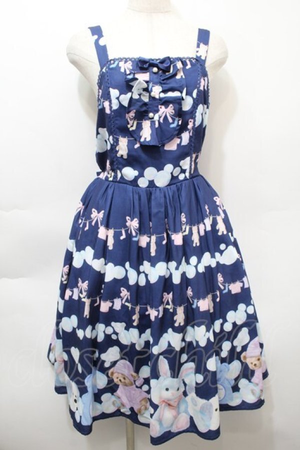 画像1: axes femme kawaii / ランドリー柄ジャンスカ  紺 S-25-10-12-041-AX-OP-HR-ZS (1)