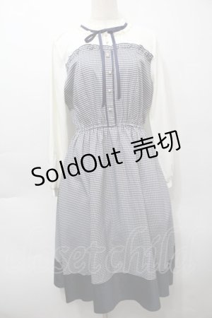 画像: axes femme / ビスチェ切替チェック柄ワンピース  オフｘ紺 S-25-10-12-042-AX-OP-HR-ZS