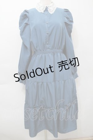 画像: axes femme / レース襟マトン袖ワンピース  ブルー S-25-10-12-043-AX-OP-HR-ZS