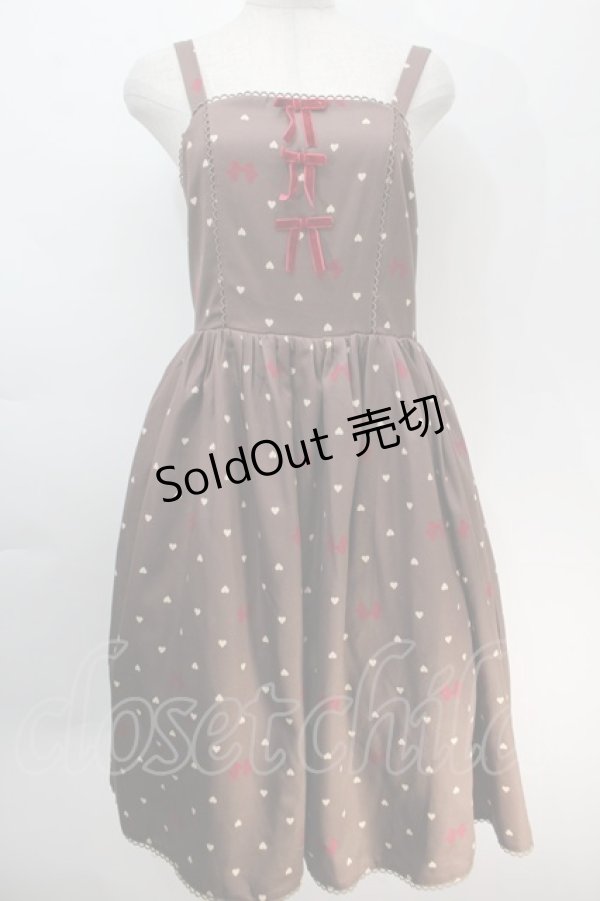 画像1: axes femme kawaii / ハートドット柄ジャンスカ  ブラウン S-25-10-12-045-AX-OP-HR-ZS (1)