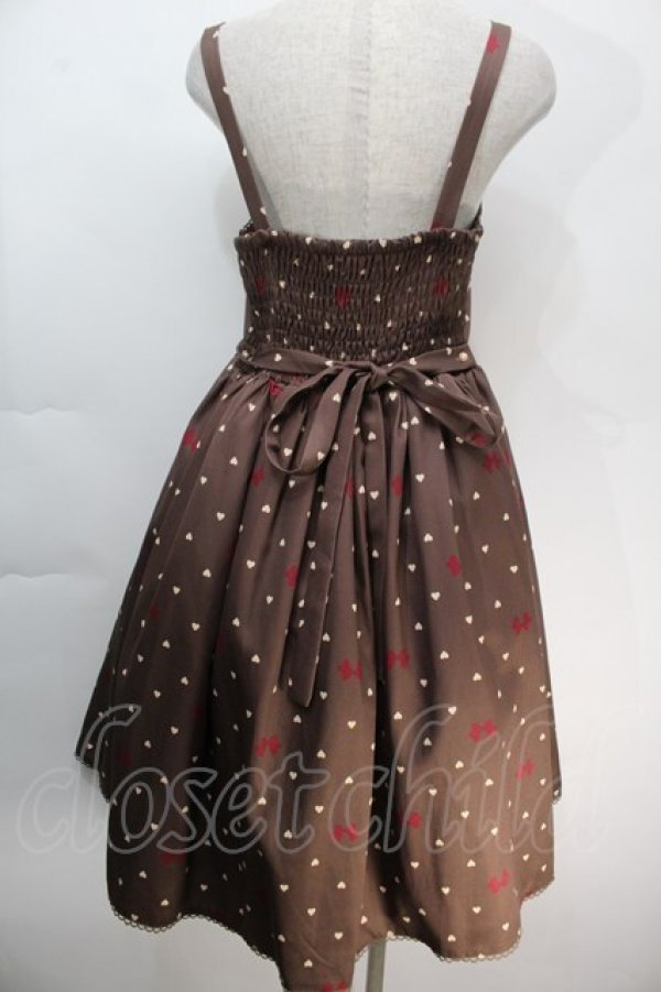 画像2: axes femme kawaii / ハートドット柄ジャンスカ  ブラウン S-25-10-12-045-AX-OP-HR-ZS (2)