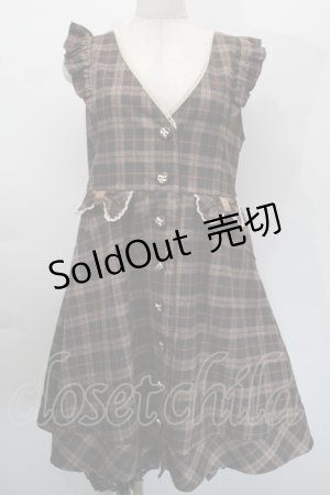 画像: axes femme / チェック柄リボンジャンドレ  ブラウン S-25-10-12-046-AX-OP-HR-ZS