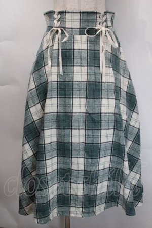 画像: axes femme / レースアップ起毛チェックスカート  オフｘグリーン S-25-10-12-051-AX-SK-HR-ZS