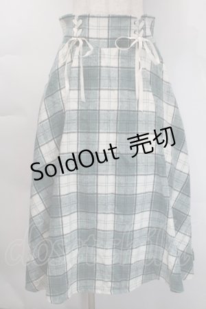 画像: axes femme / レースアップ起毛チェックスカート  オフｘグリーン S-25-10-12-051-AX-SK-HR-ZS