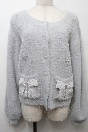 画像: axes femme / リボン付フェザーニットカーディガン  グレー S-25-10-12-020-AX-TO-HR-ZS