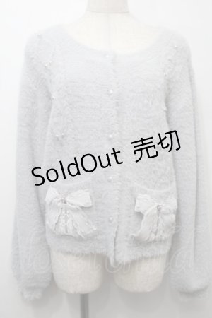 画像: axes femme / リボン付フェザーニットカーディガン  グレー S-25-10-12-020-AX-TO-HR-ZS