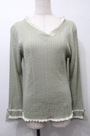 画像: axes femme / バイカラーＶネックニットプルオーバー  グリーン S-25-10-12-024-AX-TO-HR-ZS