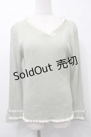 画像: axes femme / バイカラーＶネックニットプルオーバー  グリーン S-25-10-12-024-AX-TO-HR-ZS