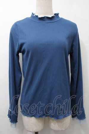 画像: axes femme / プリーツチュール切替リブプルオーバー  ブルー S-25-10-12-026-AX-TO-HR-ZS