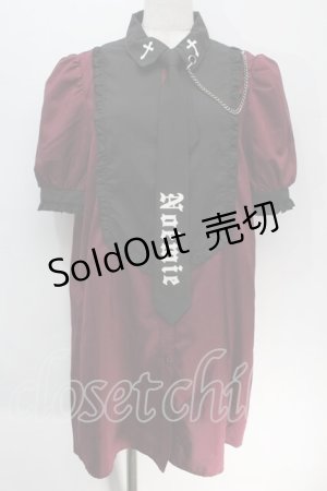 画像: NOEMIE / ネクタイ付き5分袖ゴシックフリルブラウス  ワイン S-25-10-14-013-LO-BL-HR-ZS