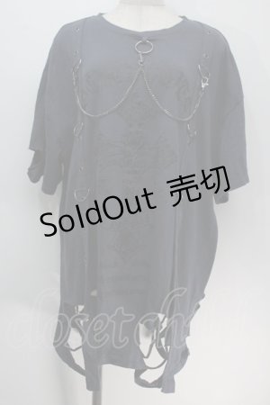 画像: NOEMIE / クロスチェーンダメージユニセックスTシャツ  紺 S-25-10-14-015-LO-TO-HR-ZS