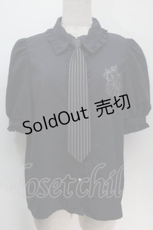 画像: NOEMIE / ストライプネクタイ付きゴシックブラウス  紺 S-25-10-14-016-LO-BL-HR-ZS