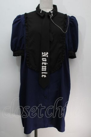 画像: NOEMIE / ネクタイ付き5分袖ゴシックフリルブラウス  ネイビー S-25-10-14-017-LO-BL-HR-ZS