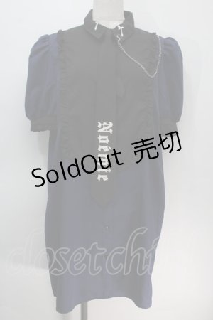 画像: NOEMIE / ネクタイ付き5分袖ゴシックフリルブラウス  ネイビー S-25-10-14-017-LO-BL-HR-ZS