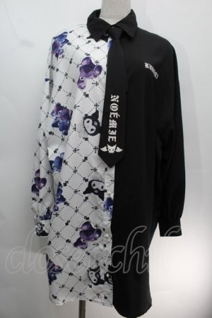 画像: NOEMIE / クロミｘ病みくまネクタイ付きモノグラムユニセックスシャツ  黒ｘ白 S-25-10-14-025-LO-TS-HR-ZS