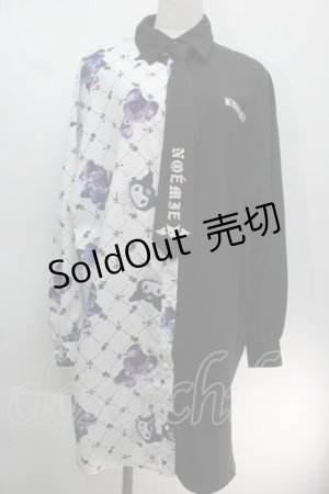 画像: NOEMIE / クロミｘ病みくまネクタイ付きモノグラムユニセックスシャツ  黒ｘ白 S-25-10-14-025-LO-TS-HR-ZS