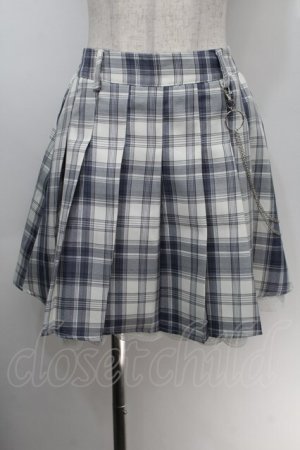画像: NOEMIE / チェーン付きチェックプリーツスカート  ブルーｘ白 S-25-10-14-051-LO-SK-HR-ZS