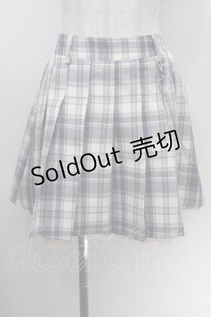 画像: NOEMIE / チェーン付きチェックプリーツスカート  ブルーｘ白 S-25-10-14-051-LO-SK-HR-ZS