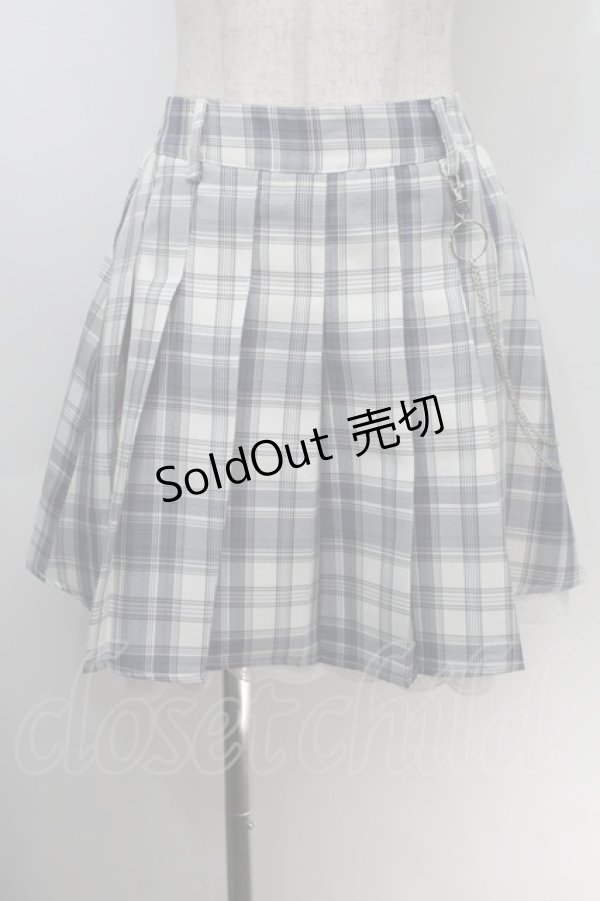 画像1: NOEMIE / チェーン付きチェックプリーツスカート  ブルーｘ白 S-25-10-14-051-LO-SK-HR-ZS (1)