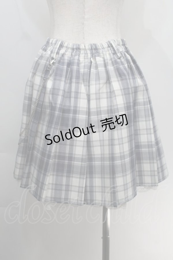 画像2: NOEMIE / チェーン付きチェックプリーツスカート  ブルーｘ白 S-25-10-14-051-LO-SK-HR-ZS (2)