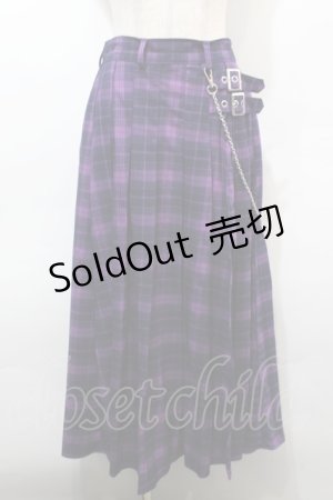 画像: LISTEN FLAVOR / チェックロングスカート  紫 S-25-10-15-055-PU-SK-AS-ZS