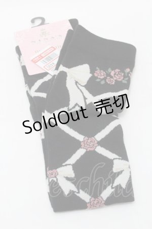 画像: m petit by misako / NINA'Sコラボ 編み上げソックス  黒 S-25-10-15-1007-LO-AC-HR-ZS