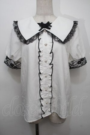 画像: NOEMIE / レースセーラーブラウス  白ｘ黒 S-25-10-15-020-LO-BL-HR-ZS