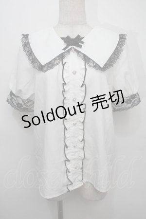 画像: NOEMIE / レースセーラーブラウス  白ｘ黒 S-25-10-15-020-LO-BL-HR-ZS