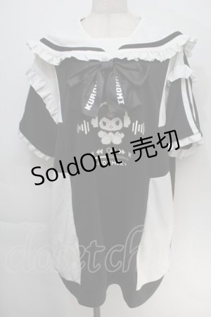 画像: NOEMIE / クロミ フリルセーラージャージチュニック  黒ｘ白 S-25-10-15-037-LO-TS-HR-ZS