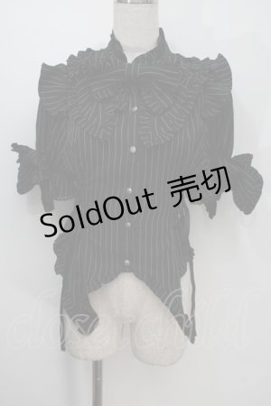 画像: Chalmiere / ストライプリボンブラウス  黒 S-25-10-15-042-LO-BL-HR-ZS