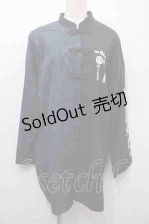 画像: NOEMIE / マーブルチャイナユニセックスシャツ  黒ｘグリーン S-25-10-16-042-LO-BL-HR-ZS