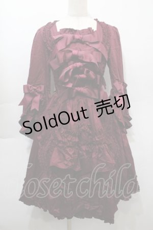 画像: AND ROMEO / グログランリボンワンピース  ワイン S-25-10-16-053-LO-OP-HR-ZS