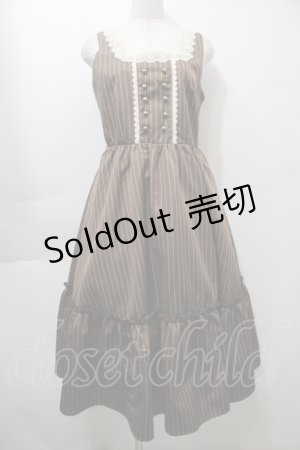 画像: m petit by misako / TT*AOKストライプジャンパースカート L ブラウン S-25-10-16-054-LO-OP-HR-ZS