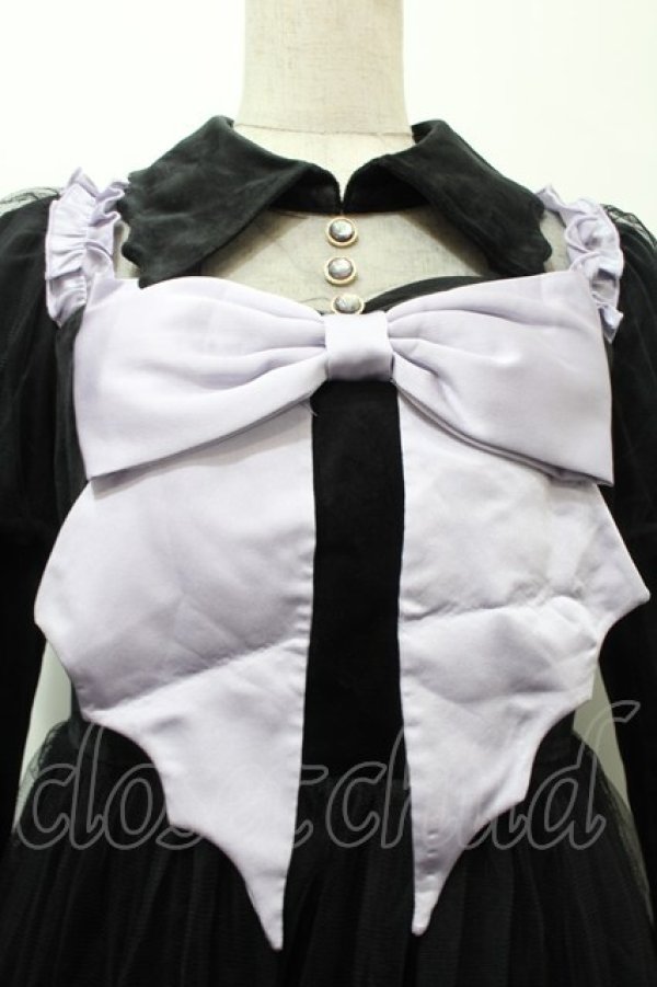 To Alice / チュール切替ベロアワンピース 黒xラベンダー S-25