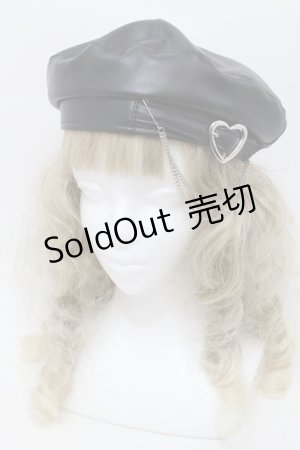 画像: NOEMIE / ハートバックルチェーンベレー帽  黒 S-25-10-16-011-LO-OP-HR-ZS
