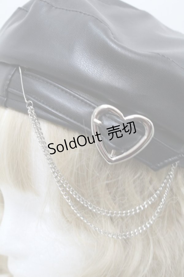 画像4: NOEMIE / ハートバックルチェーンベレー帽  黒 S-25-10-16-011-LO-OP-HR-ZS (4)