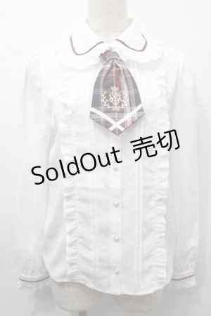 画像: Secret Honey / ロゴ刺繍ネクタイ付ブラウス  白 S-25-10-16-020-CA-BL-HR-ZS