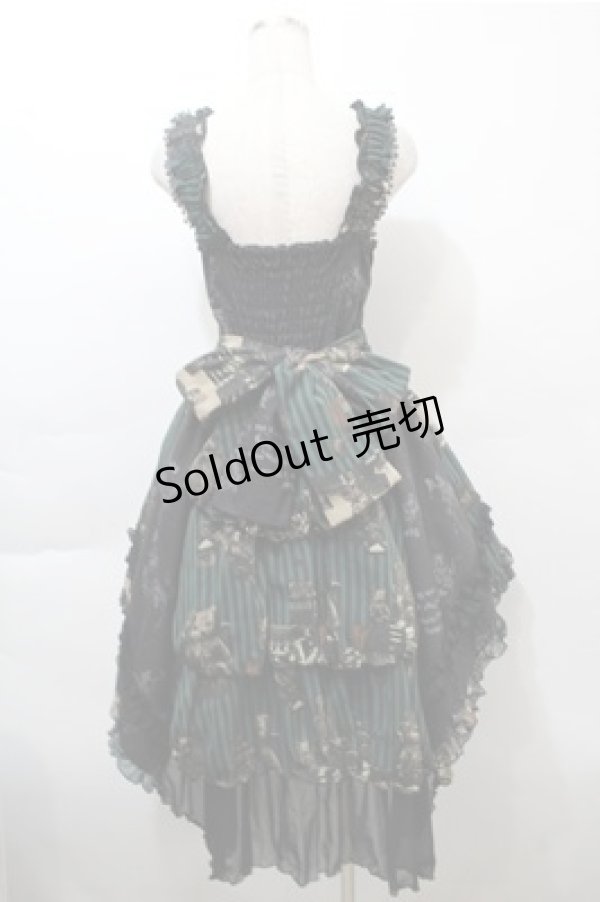 画像2: FRILL / アンティークテディベア柄ジャンパースカート  黒ｘグリーン S-25-10-17-056-HN-SK-HR-ZS (2)