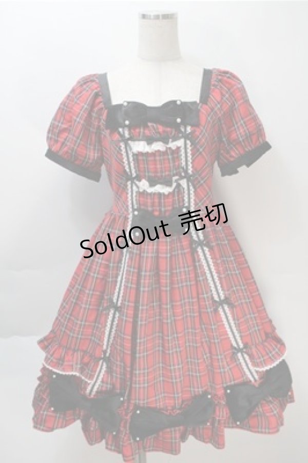 画像1: Cute.Q / リボンタータンチェックワンピース  赤 S-25-10-20-030-EL-OP-HR-ZS (1)