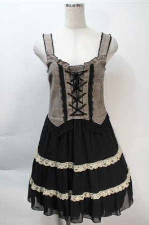 画像: axes femme / チェック柄切り替えシャーリングキャミワンピース  ブラウンｘ黒 S-25-10-20-040-AX-OP-HR-ZS