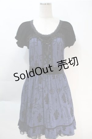 画像: axes femme / ベロア切替フロッキーワンピース  紺ｘ黒 S-25-10-20-042-AX-OP-HR-ZS