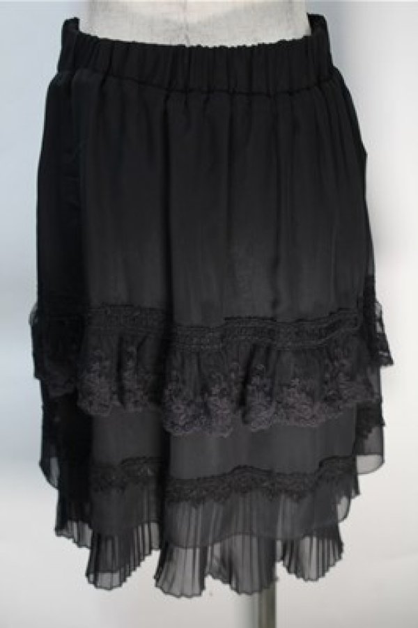 画像2: axes femme / シフォンレースプリーツスカート  黒 S-25-10-20-056-AX-SK-HR-ZS (2)