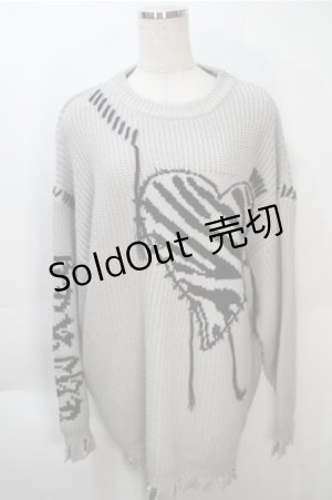 画像: NOVESSEL / ゼブラハートニット  グレー S-25-10-20-015-PU-TO-HR-ZS