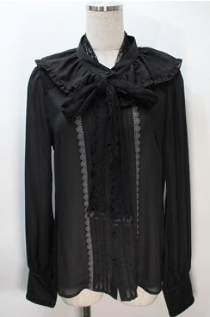 画像: axes femme kawaii / レースボータイフリルブラウス  黒 S-25-10-20-019-AX-BL-HR-ZS