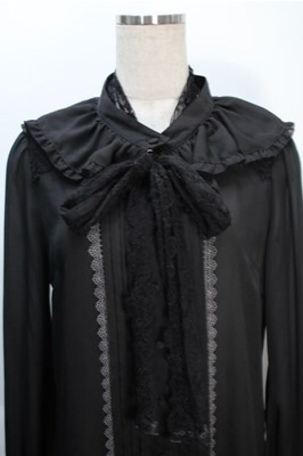 画像3: axes femme kawaii / レースボータイフリルブラウス  黒 S-25-10-20-019-AX-BL-HR-ZS (3)