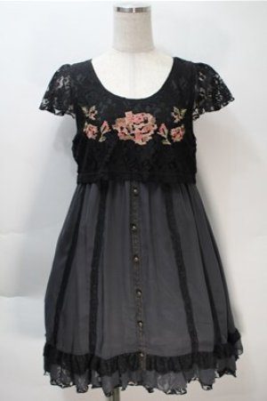 画像: axes femme / 縦レース切替シフォンチュニック  黒 S-25-10-20-025-AX-OP-HR-ZS